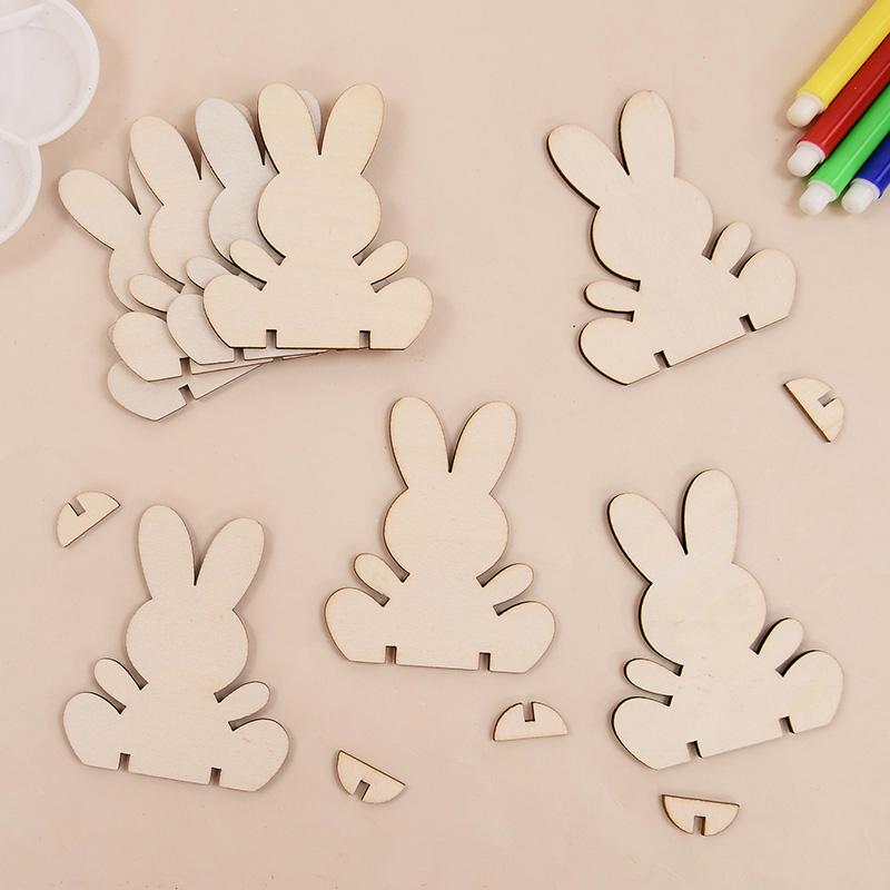 5/10/20Pcs Wooden Easter Rabbit Ornaments Kids Handmade DIY Painting Toy Gift Happy Easter Party Home Decoration Supplies