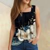 Damen Sommer Casual Plissee Quadratischer Ausschnitt Ärmelloses Tank Top Bedrucktes T-Shirt