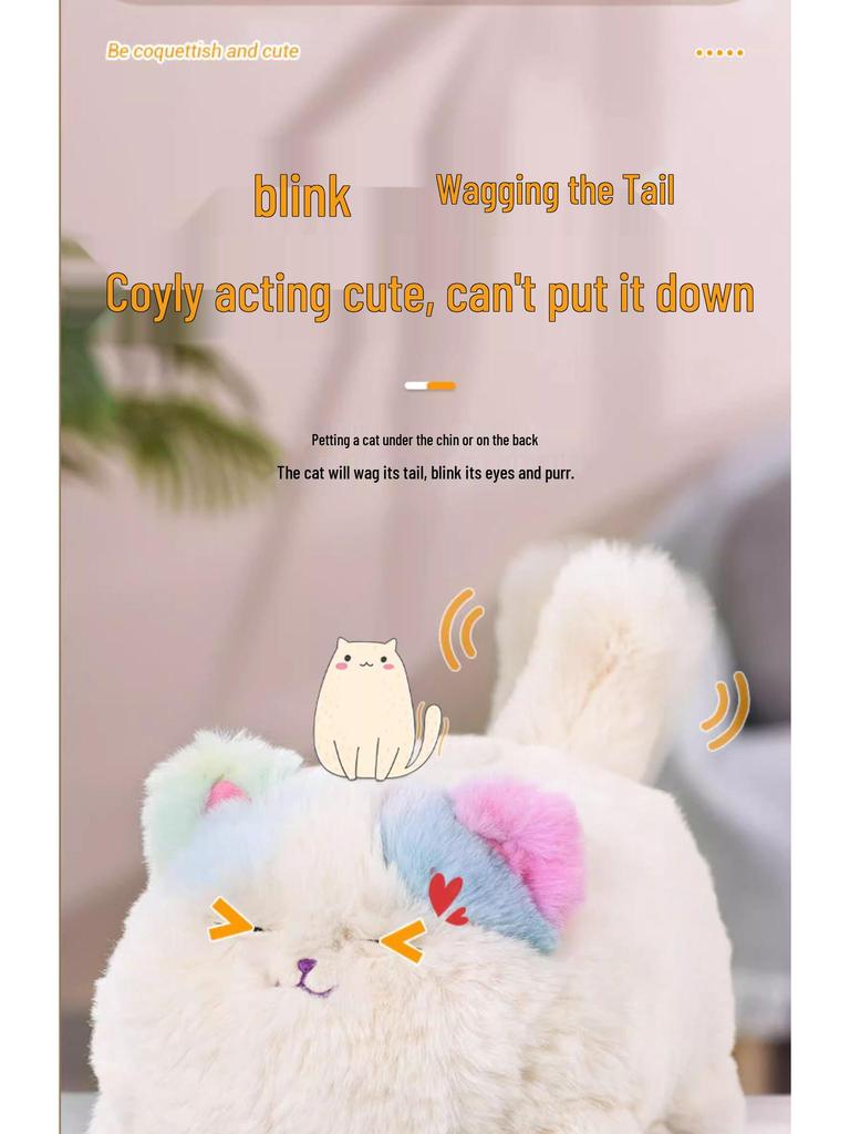 Quchao Hug Meow Simulated Cat Plush Toy with Talking, Blinking, and Tail Wagging Features for Kids