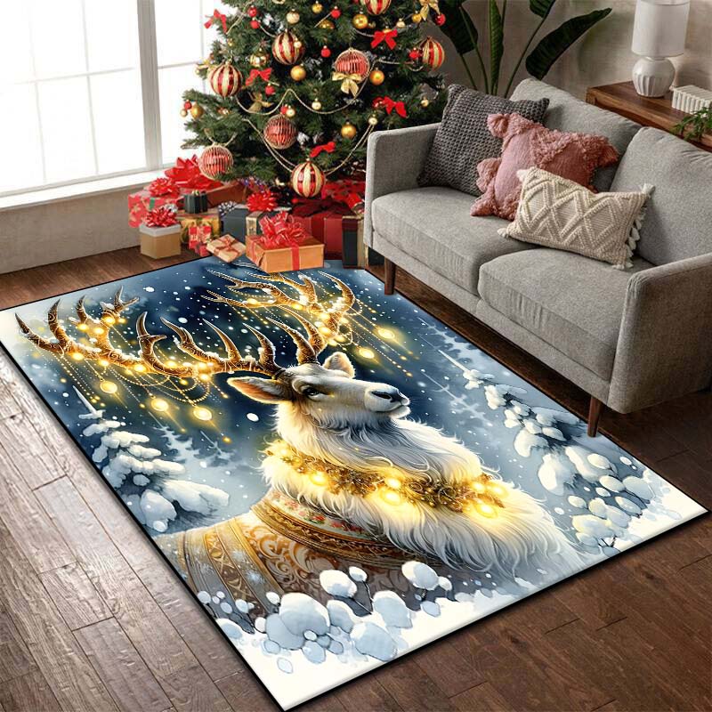 15 Size Christmas Reindeer Pattern Rug Carpets Bedroom Living Room Bathroom Mat Creative Door Mat Area Rug Home Holiday Decor