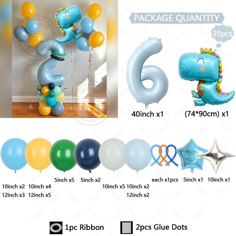 39Pcs Set Cartoon Cute Dinosaur Foil Balloons Macaron Colored Latex Ball 1-9 Year Girls Kids Dinosaur Themed Birthday Party Deco