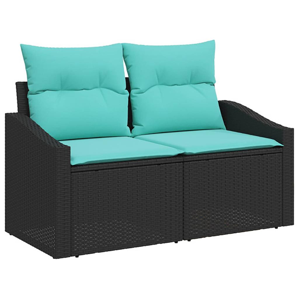 Sofa Set 8 Pcs Black and Blue Poly Rattan and Steel
