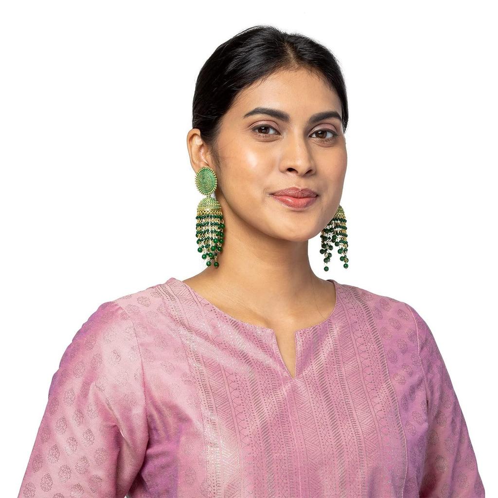 Women's Traditonal Indian Antique Gold Plated Black Meenakari, CZ, Pearls Jhumka Earrings