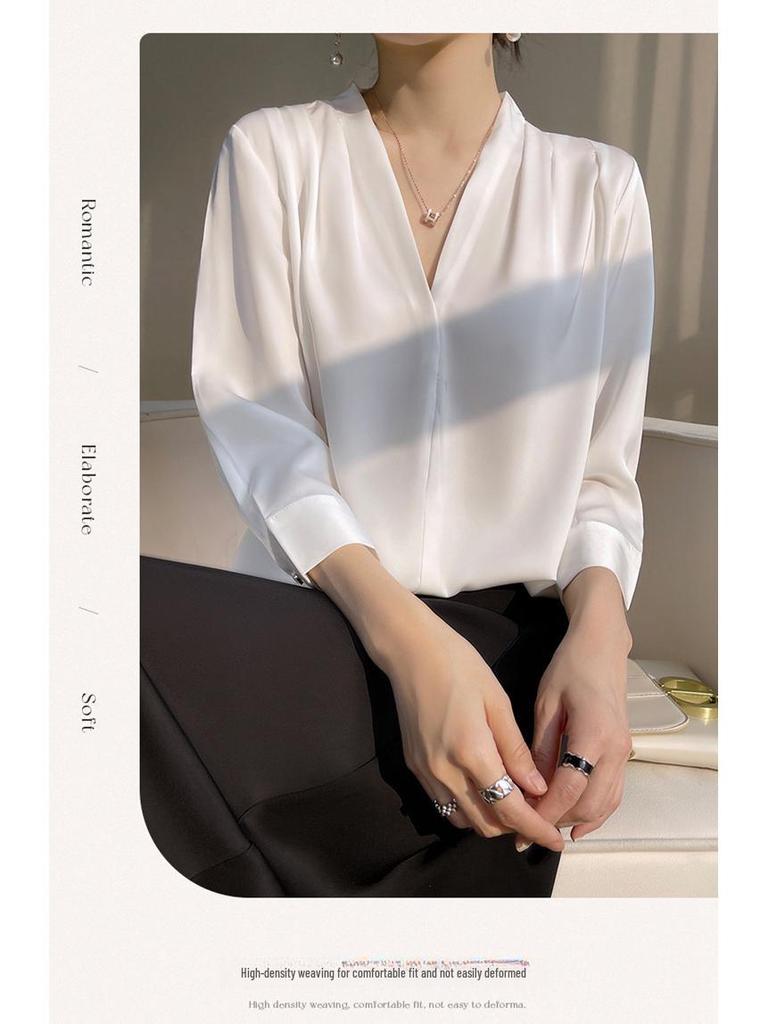 Top Estivo da Donna in Raso con Scollo a V e Maniche Lunghe