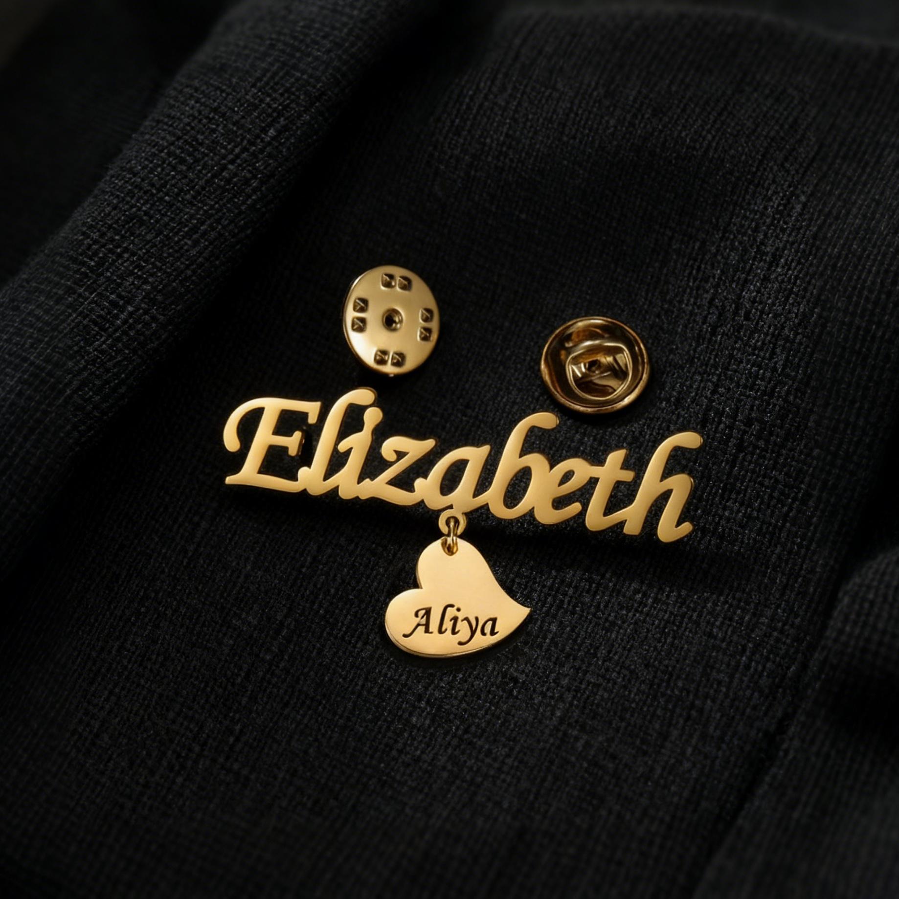 

Atoztide Custom Name Brooch For Women Hollow Nameplate Stainless Steel Jewelry Heart Wedding Lapel Pins Brooch Personalized Gift Silver color