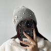 New Cute Flower Rabbit Wool Knitted Hat Autumn and Winter Thickened Warm Plush Fashionable Wool Hat Women Showing Their Face Cold Hat