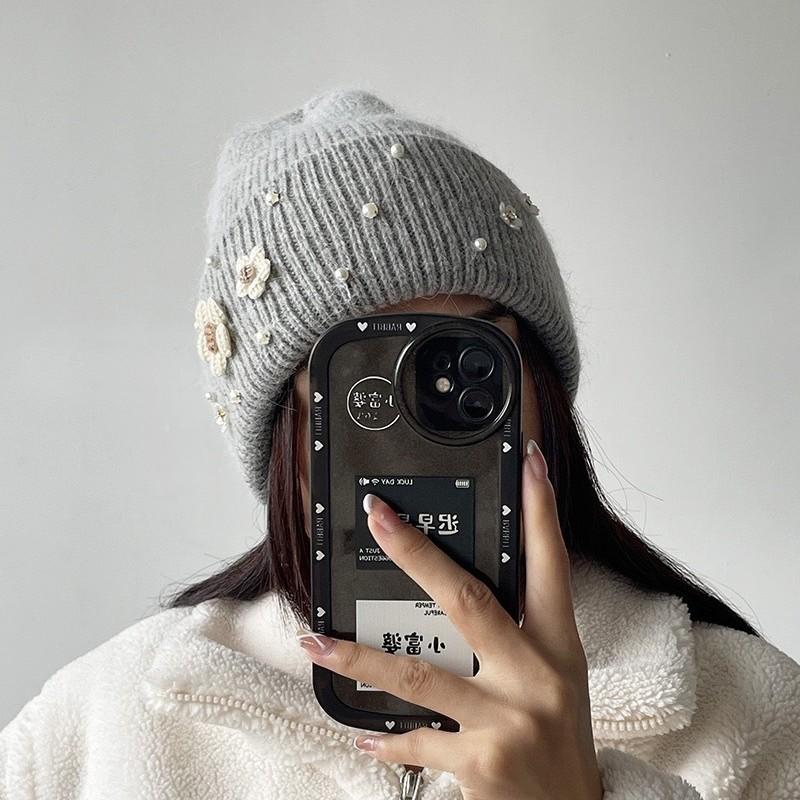 New Cute Flower Rabbit Wool Knitted Hat Autumn and Winter Thickened Warm Plush Fashionable Wool Hat Women Showing Their Face Cold Hat