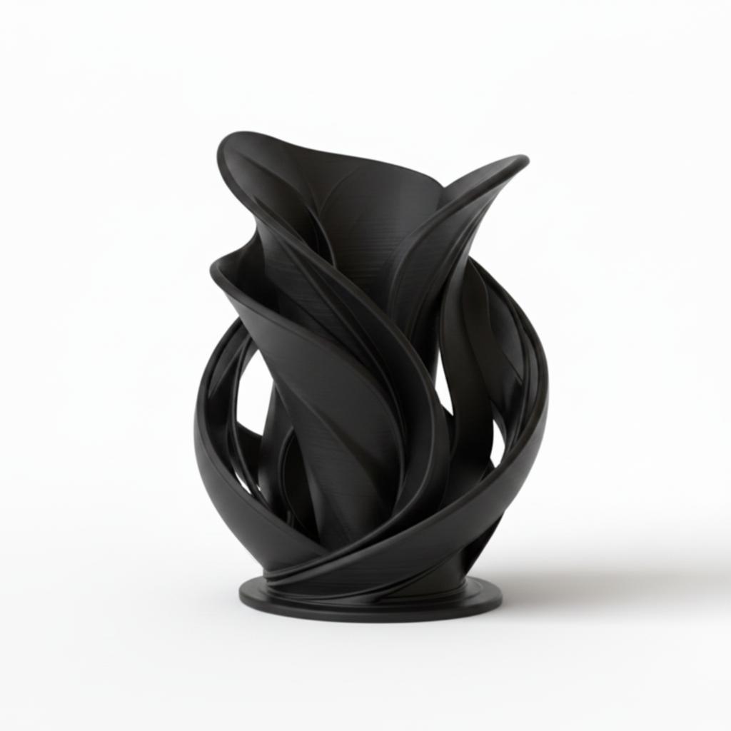 Decorative black sculptural spiral vase for dry flowers