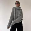 Autumn Winter Vintage Loose Long Sleeve Top Solid Color Pullover Knitwear Stand Collar Sweater