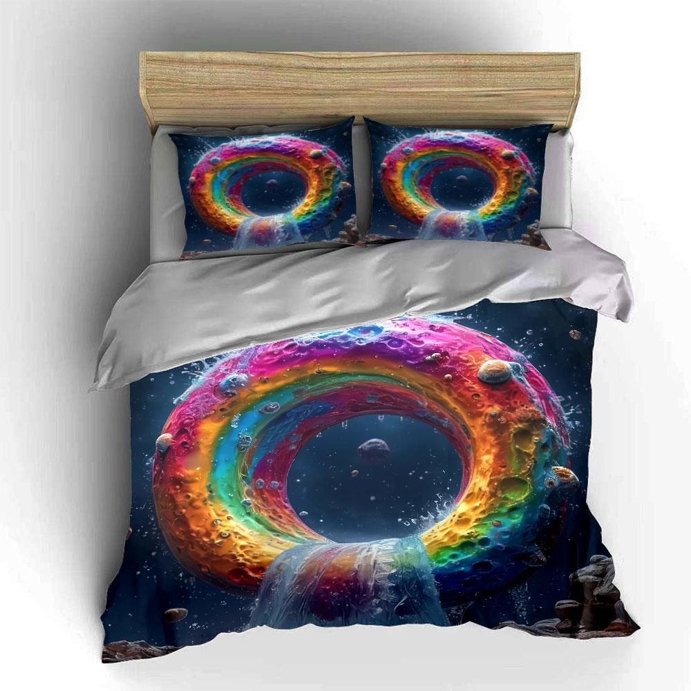 Colorful Space-Themed Three-Piece Decor Soft Skin-Friendly Bedding Set Includes 1 Duvet Cover And 2 Pillowcase Gift