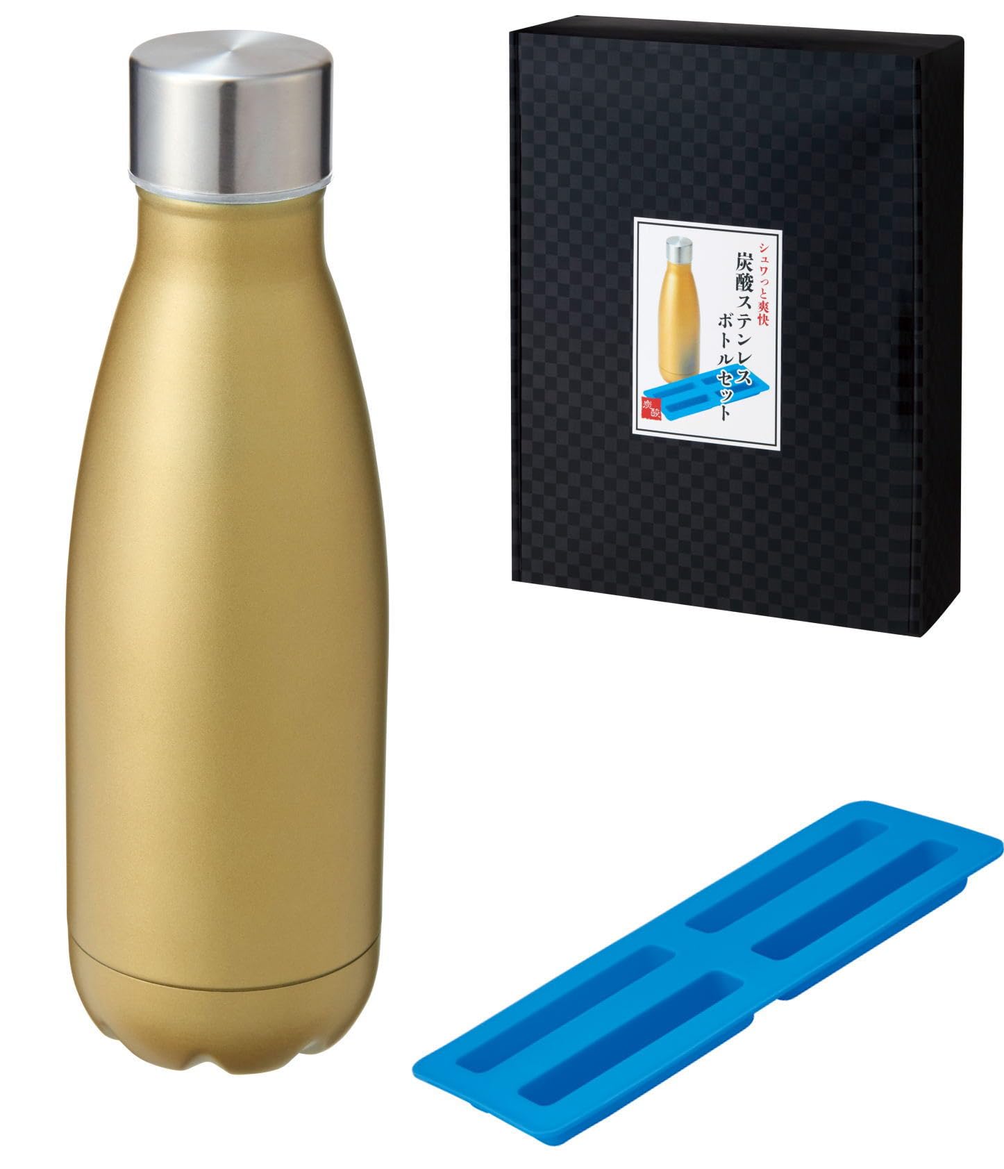 

Carbonated Drink-Friendly Stainless Steel Water Bottle, 420ml, Champagne Gold, Keeps Drinks Hot or Cold, Includes Ice Maker, Slim Design, Fits Stick