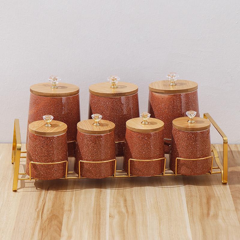 Crystal Handle Wooden Cover Ceramic Airtight Jar Kitchenware Food Container Storage Tank Whole Grains Storage Box Home Organizer
