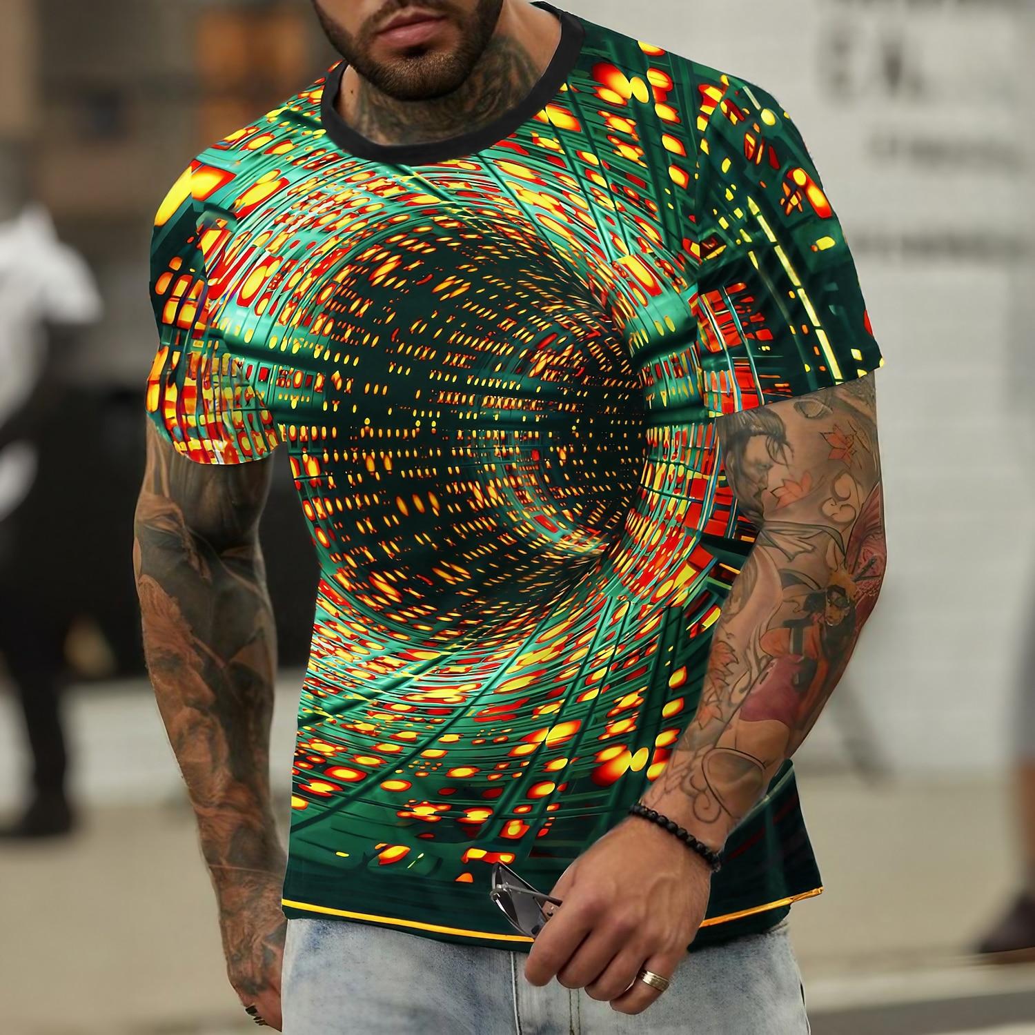 Men s Graphic Geometic Technology T Shirt Short Sleeve T shirt 3D Print Crew Neck Shirt Daily Designer Retro Vintage XL