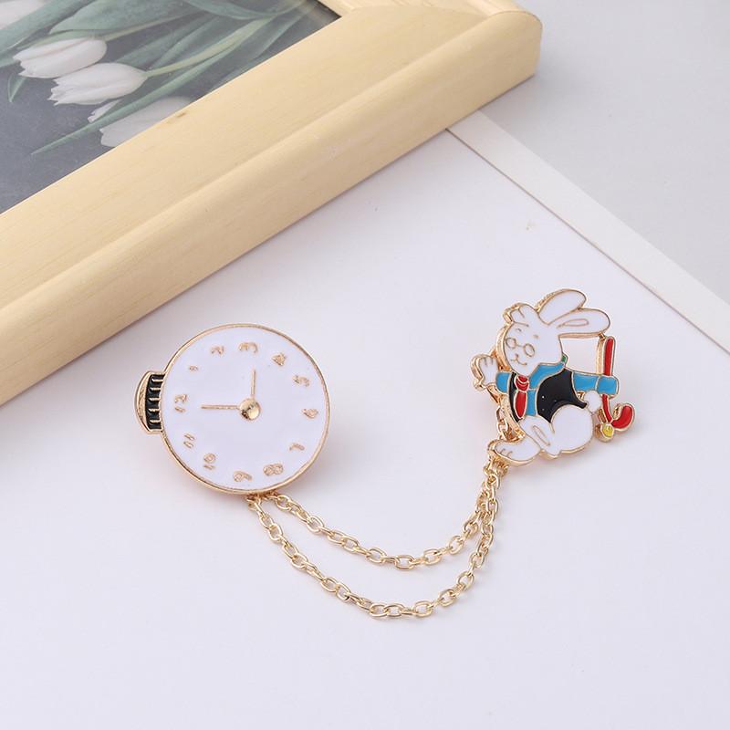 Adorable Rabbit Clock Design Badge Creative Cartoon Cute Rabbit Brooch Pin Wholesale