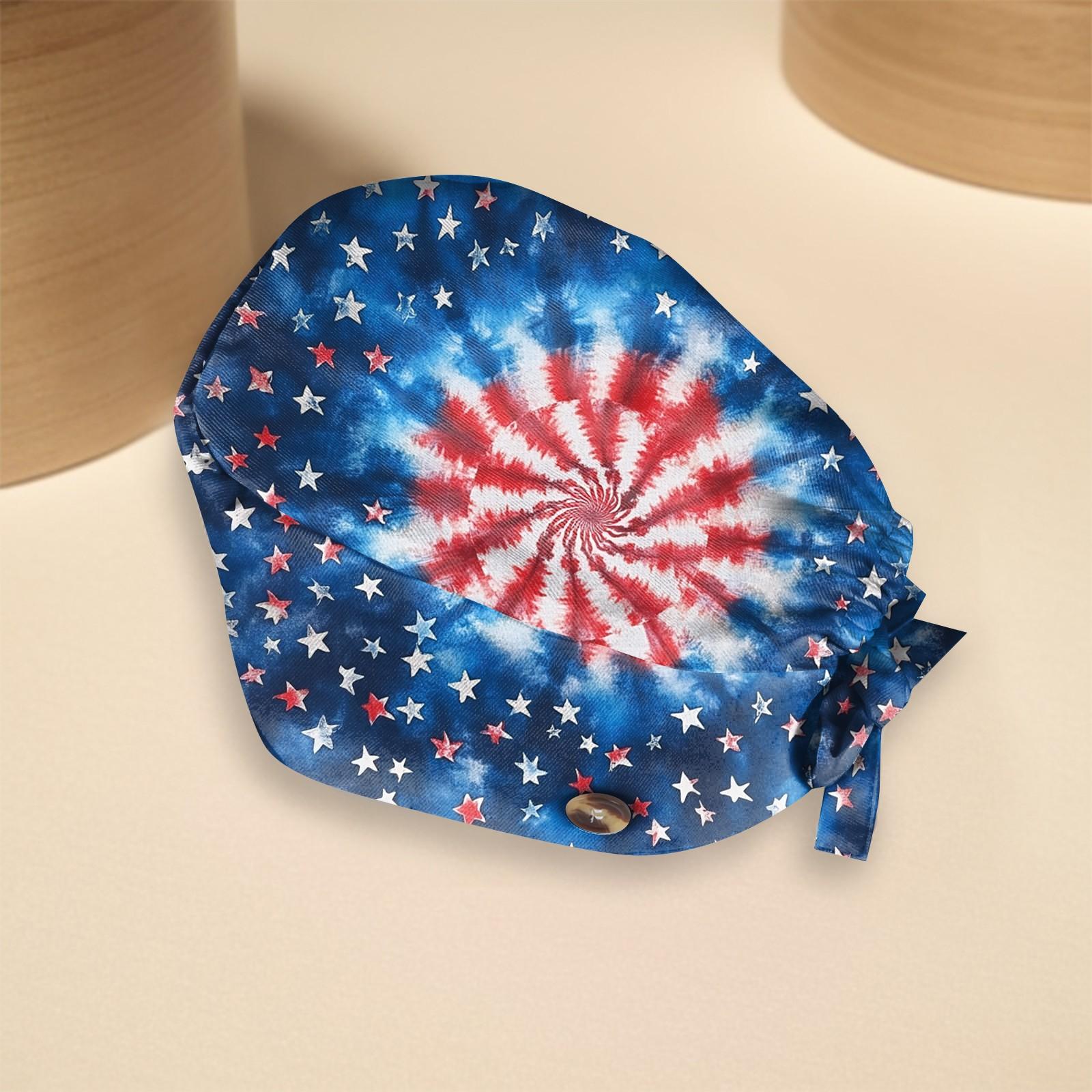 

Unisex Fashion Print Surgical Scrub Cap Pet Clinic Dentist Medical Work Hat Casual Baotou dust cap Independence Day Nurse Hat One Size королевский синий