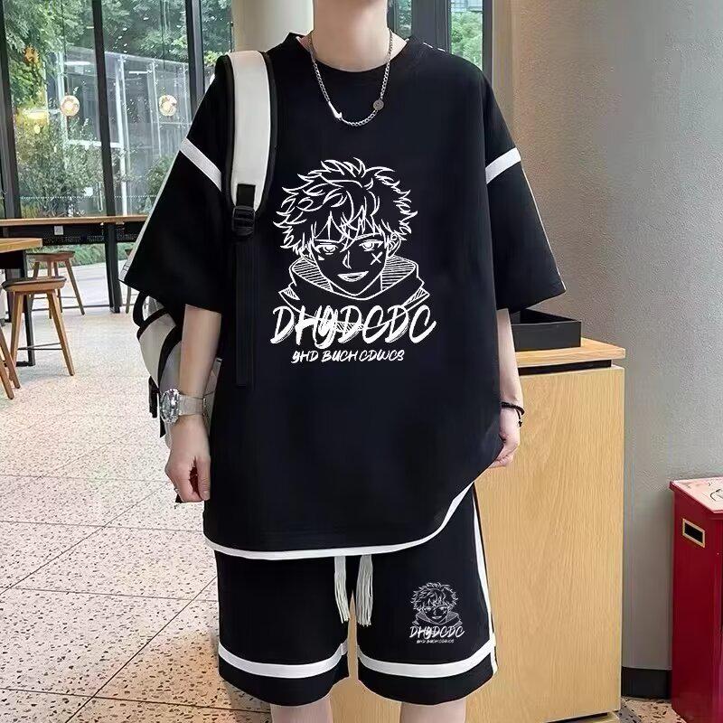 Cartoon Plus Size Boys' Summer Sports Set - Waffle Shorts & Short Sleeve Two-Piece