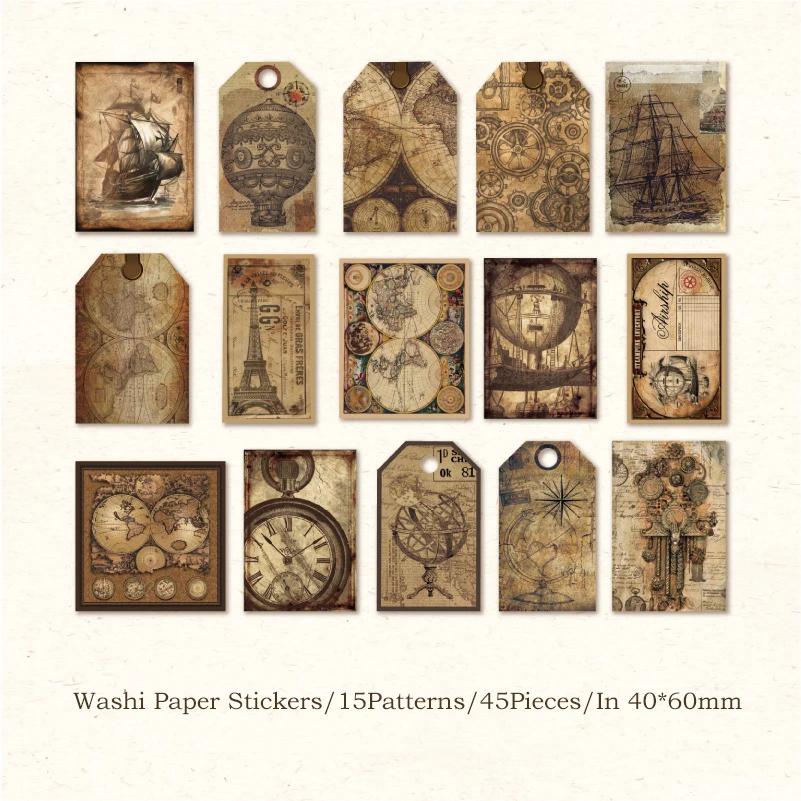 Journamm 45 buc/pachet Pachet de autocolante Srapbook Materiale vintage Decor Junk Journal DIY Album foto Colaj Jurnal Autocolant Papetarie