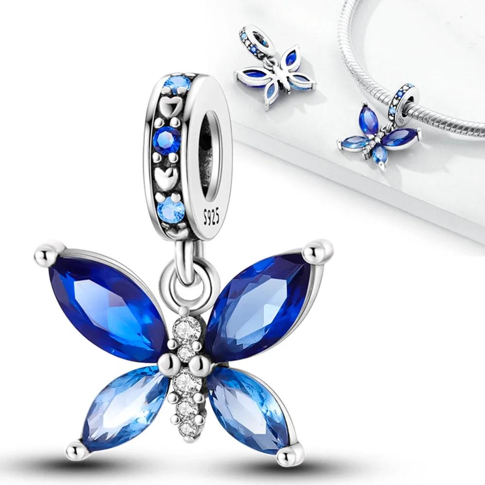 Genuine Copper Charm Gradient Ice Blue Butterfly Shape Charm For Original Fashion Bracelet Charm Women'S Beaded Piece Jewelry