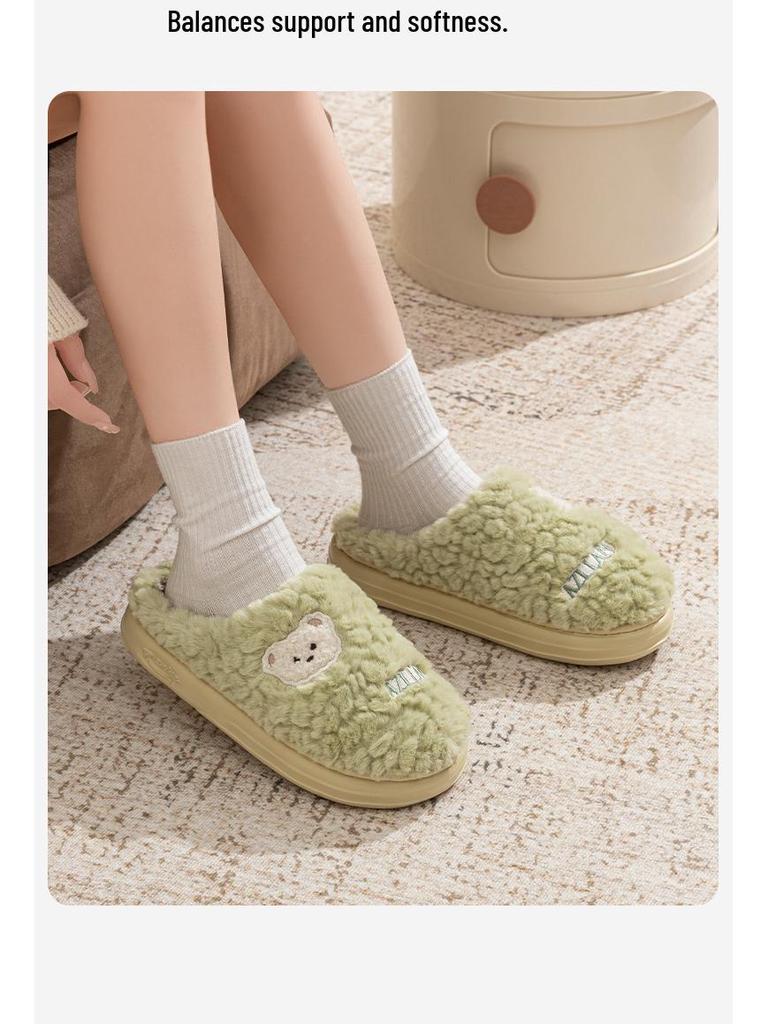 Winter Cartoon Fuzzy Slippers: Cute Plush Indoor Cotton Slippers for Women and Men