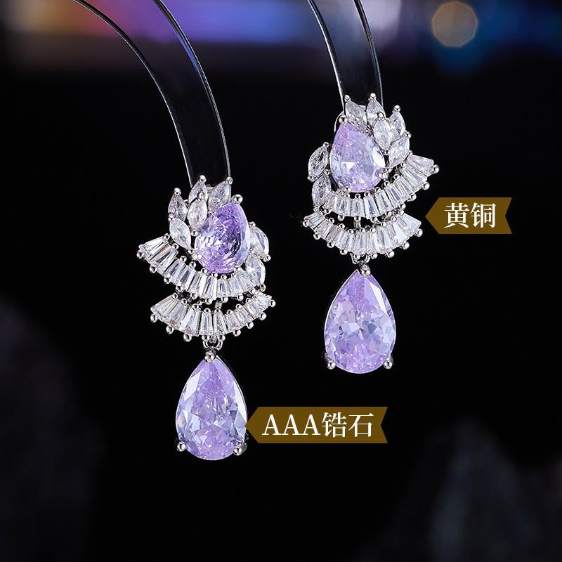 Elegant Zircon Waterdrop Earrings Women Sterling Post Lightweight Luxury Minimalist Jewelry