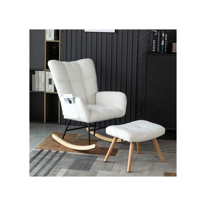 Rocking Armchair - MUVOE - Ergonomic - White - Footrest Included - 92 Cm Height