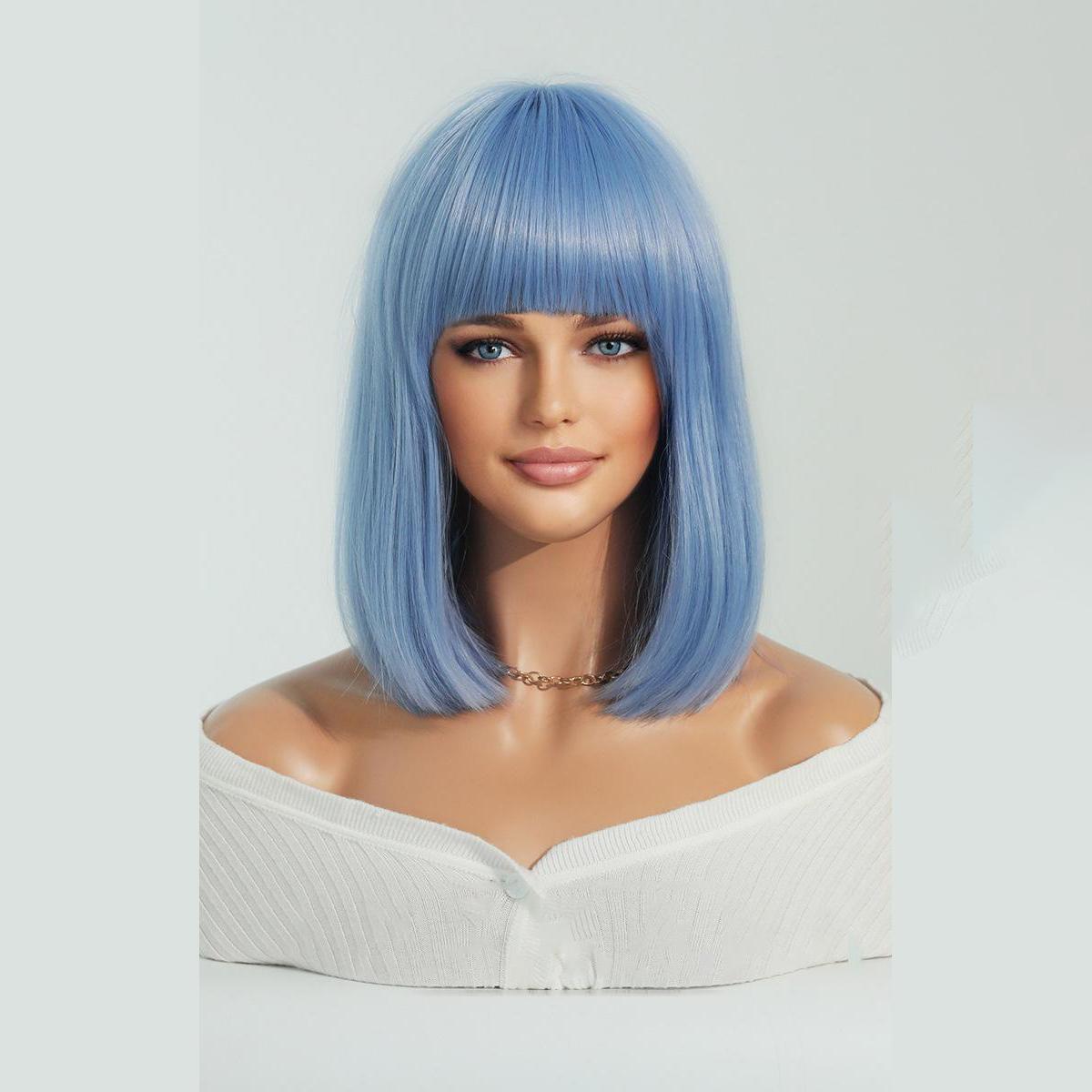 

Парик для женщин с естественным светлым бобом - золотистый короткий прямой парик для косплея, аксессуар для вечеринки на Хэллоуин 36cm 14INCH синий