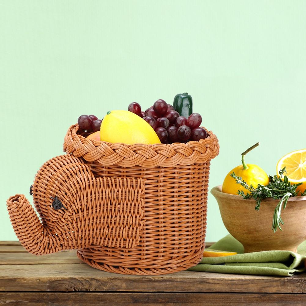 Cartoon Elefantenform Rattan Brot Obst Snacks Aufbewahrungskörbe Lebensmittel Servierkörbe(Braun)