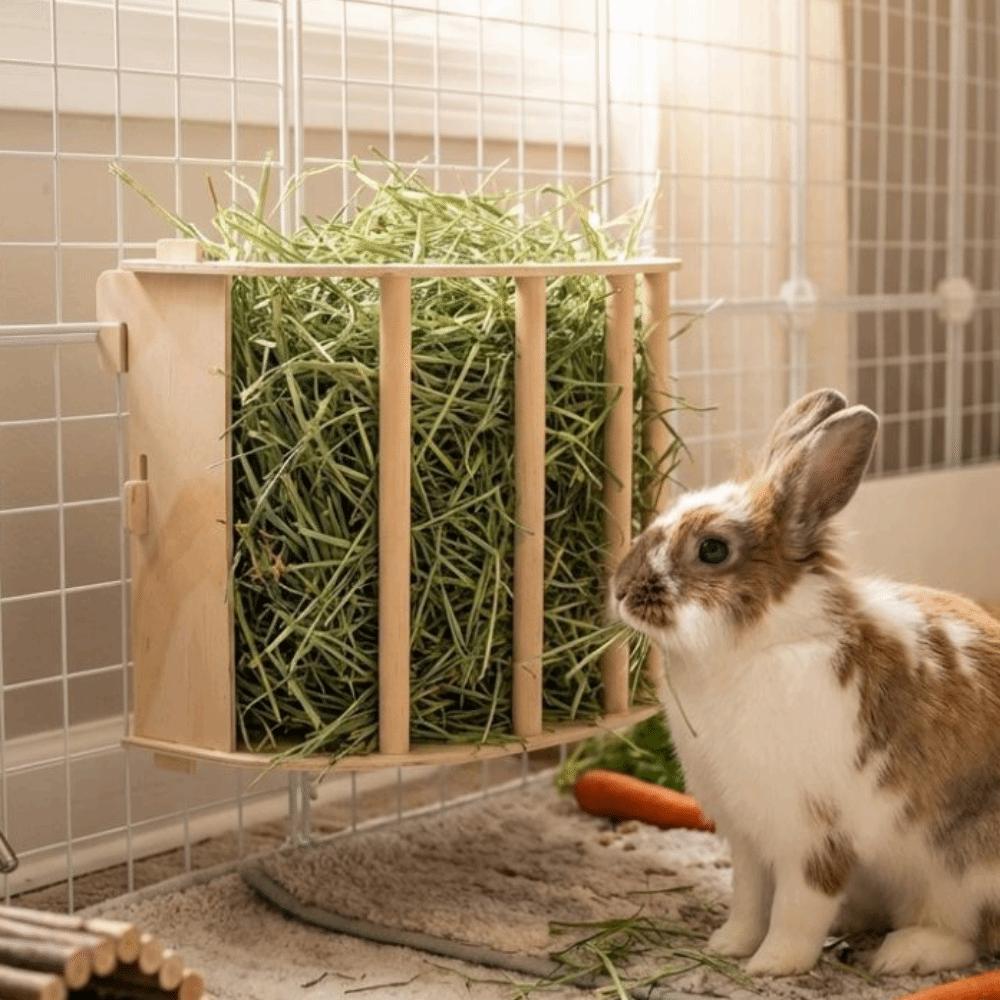 Vestavěný stojan na seno Dřevěný držák na seno pro králíky Krmítko na seno pro fretky Klec pro malá zvířata