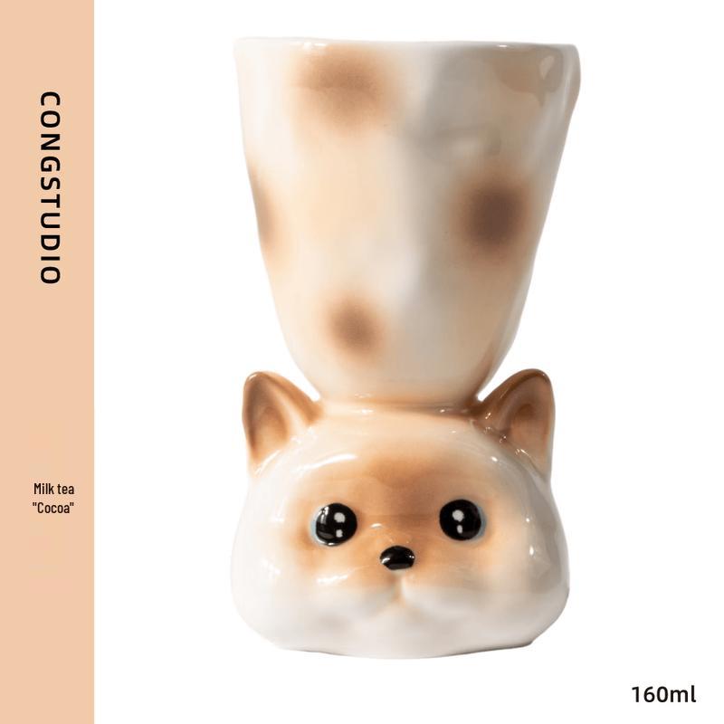 CONGSTUDIO Handmade Ceramic Cat Mug with Coaster