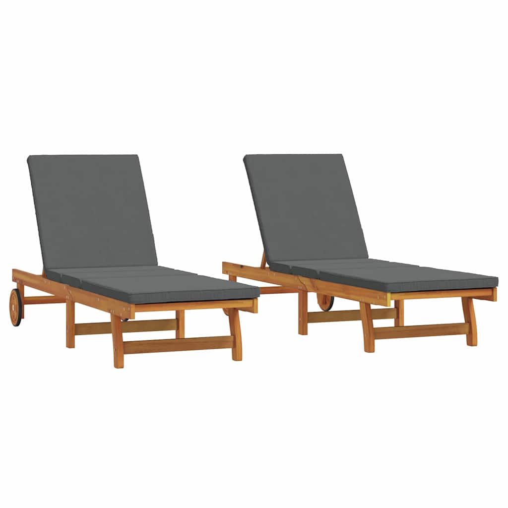 Sun Lounger Set of 2 Brown 65 x 199 x 84 cm Solid Acacia Wood