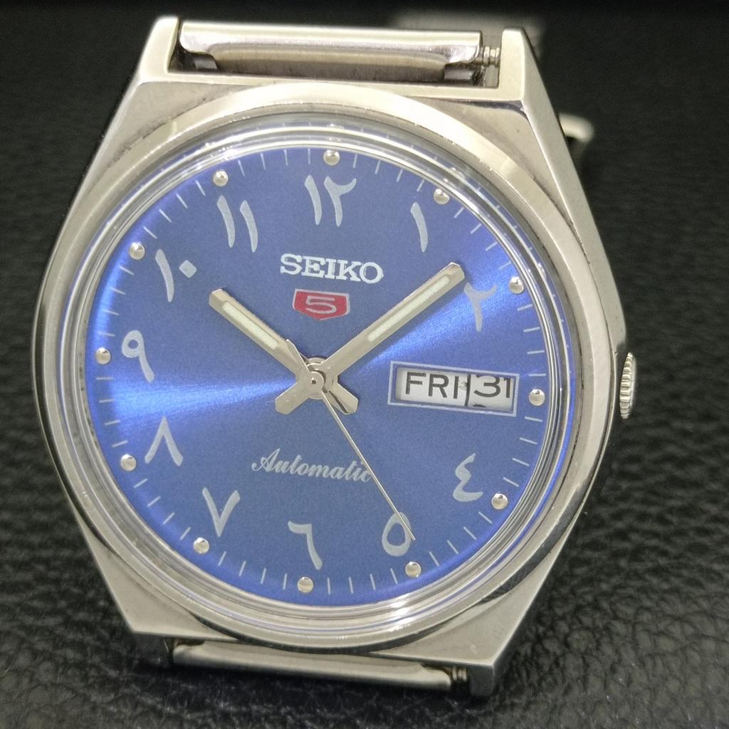 SEIKO 5 AUTOMATIC 6349A JAPAN MENS VINTAGE ARABIC BLUE DIAL WATCH a701481-5 R206b-a701481