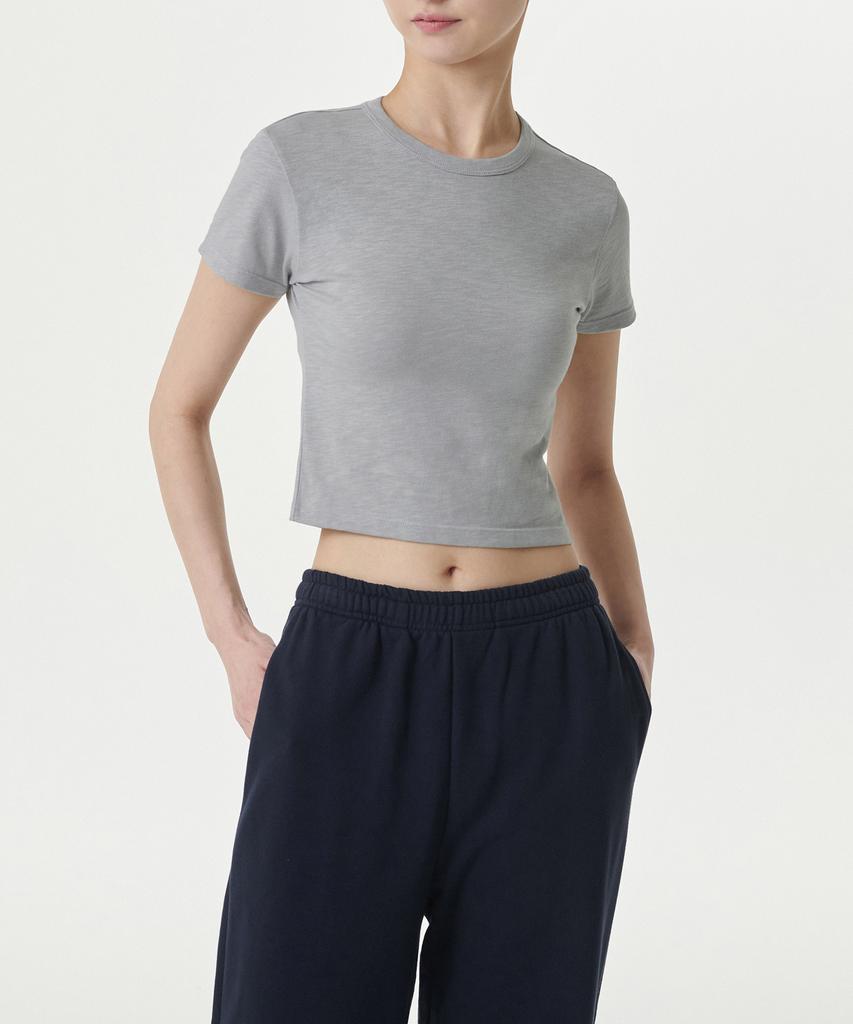 MUSINSA STANDARD WOMAN Women'S Slub Slim Crop Crew Neck T-Shirt [Melange Grey]
