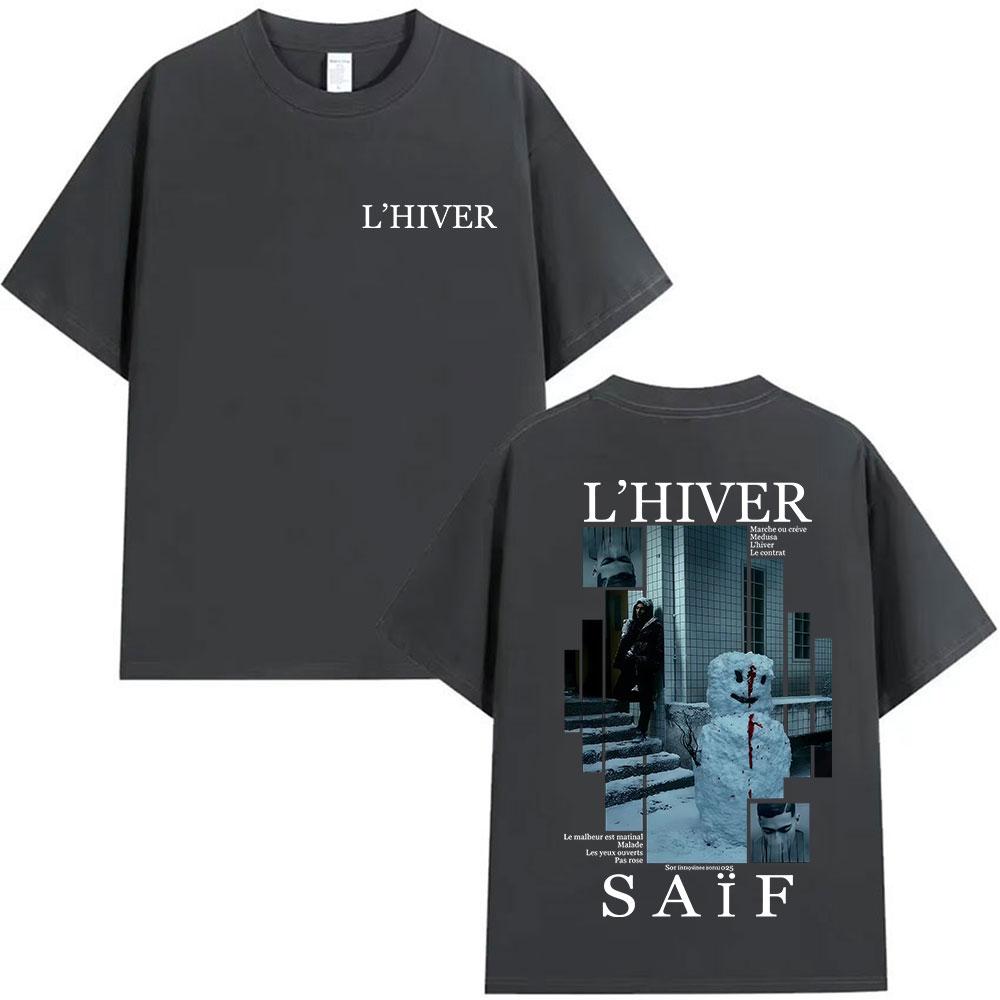 2025 Summer Rapper LHIVER Saif Album Graphic T Shirt Mens Gothic Hip Hop Short Sleeve 100 Pure Cotton Printed Leisure Tshirt