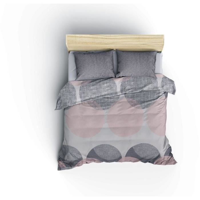 Parure de lit - 1 housse de couette 220 x 240 cm + 2 taies d'oreiller 60 x 60 cm - 100% coton renforcé - Gris