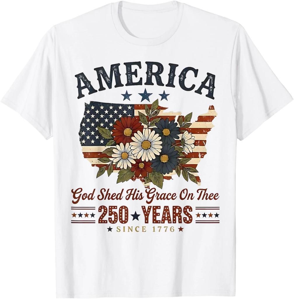 America 250 Years Flag Floral God Shed His Grace On Thee Unisex T-Shirt