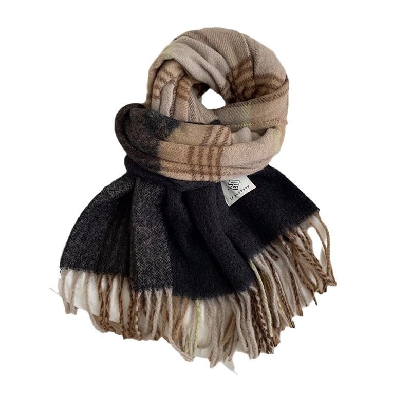 High End Retro Imitation Cashmere Scarf for Women Winter New Color Matching Thickened Student Warm and Cold Proof Scarf