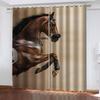 Horse With Wooden Door 3D Digital Printing Bedroom Living Room Window Curtains 2 Panels