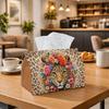 1pc Boho Wildlife Portrait Tissue Box, Leopard Floral Crown Perfect for Outdoor Gatherings, Daily Desktop Use, And Suitable for Bedrooms, Living Rooms
