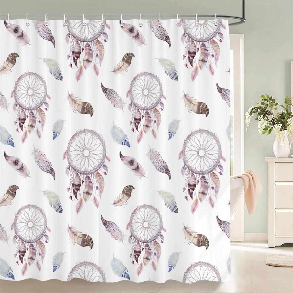 Colorful Feathers Shower Curtain Bathroom Waterproof Polyester Multi-size Bohemian 3D Printing Curtains for Bathroom Shower