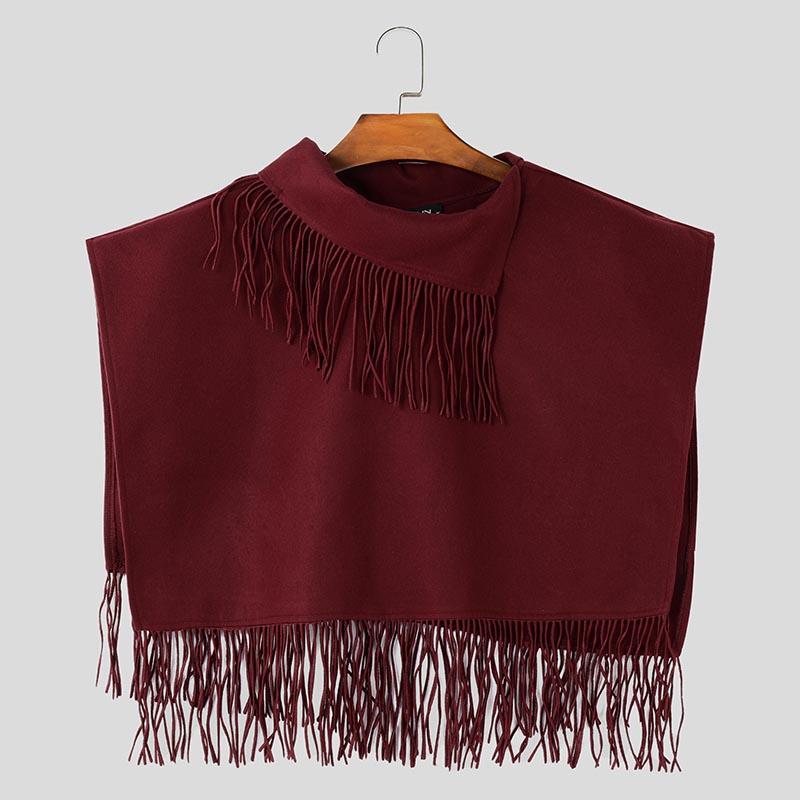 

INCERUN Мужские весенние водолазки, однотонные плащи, нестандартные пальто, накидка с кисточками 3XL красный