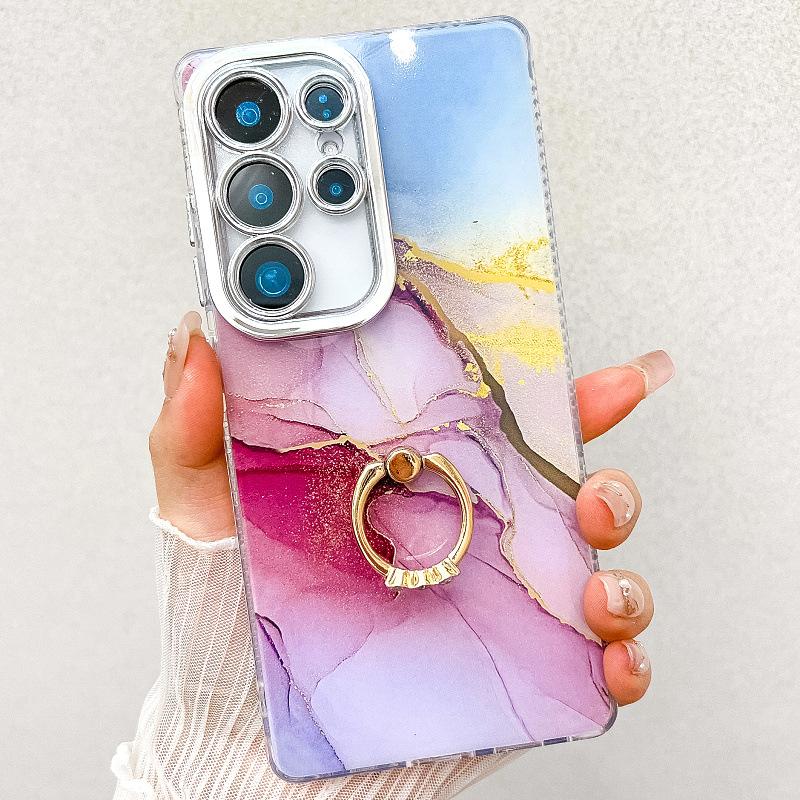 Suitable for Samsung S25 Mobile Phone Case Double Layer IMD Electroplated Marble S24plus Ring A16 Mobile Phone Case