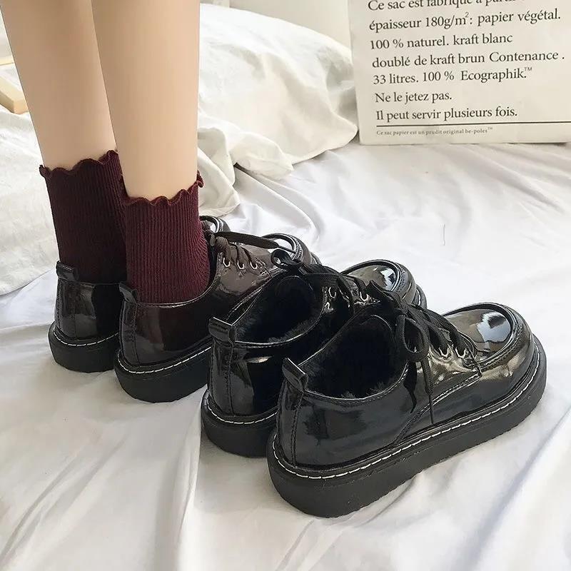 Lace-up JK Uniform Student Flat Bottom Round Head Small Leather Shoes Women's New British College Style Japanese Big Head Single Shoes