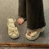 Women's Shoes Fat Feet, Platform Pearl Bow Open-toed Sandals Fairy Style Muffin Roman Shoes