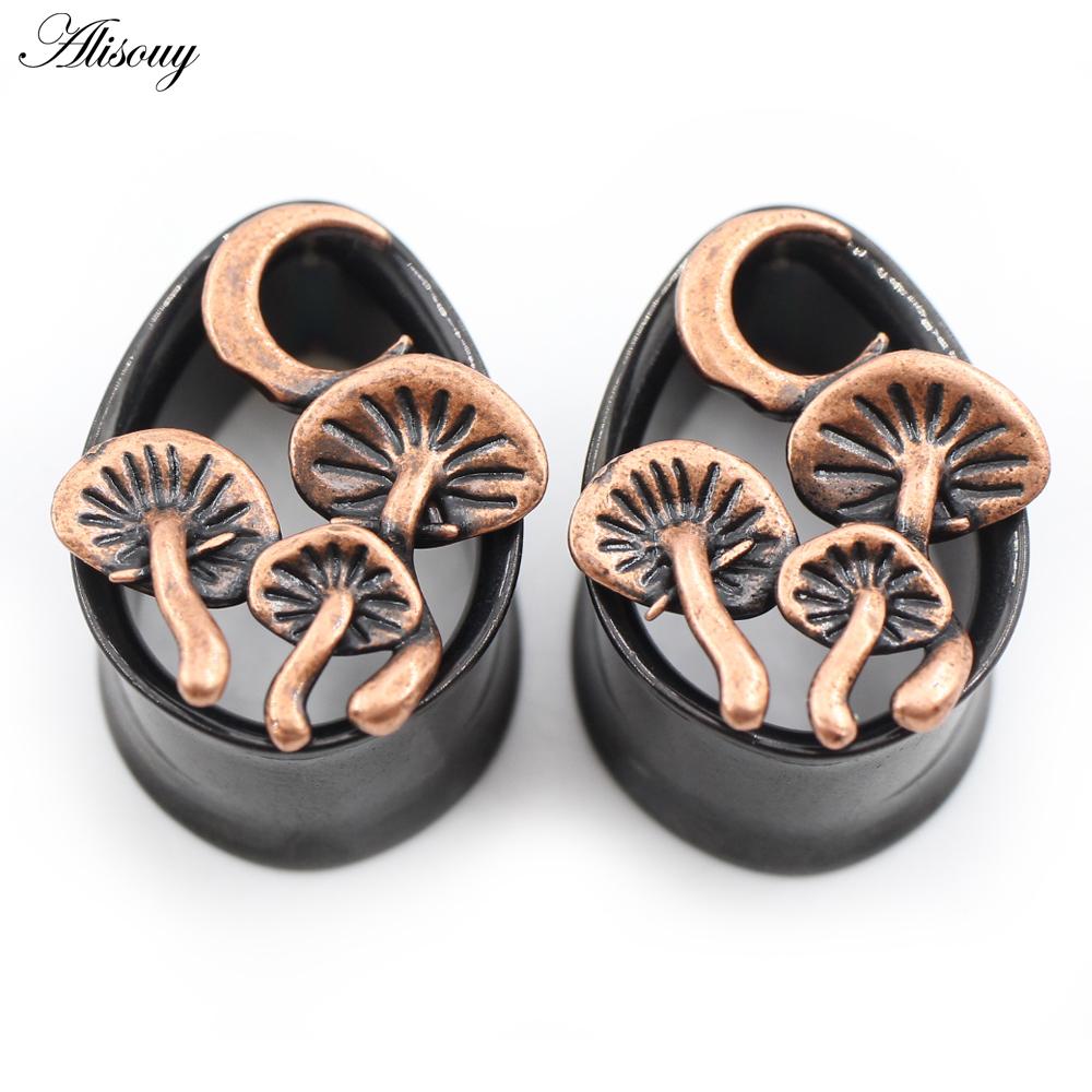 Alisouy Steel 1pc Mushroom Stainless Moon Water Drop Ear Tunnels Plugs Expanders Stretcher Gauges Earrings Piercing Body Jewelry