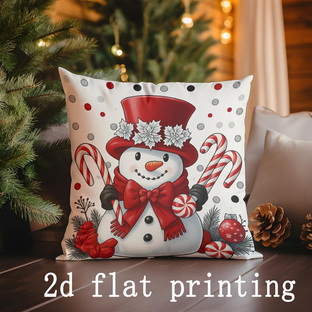 

1pcs/4pcs- Christmas Candy Cane & Snowman Pillow Covers , Square Pillow Cover, Modern Sofa Decorative Cushion Cover 16x16Inch