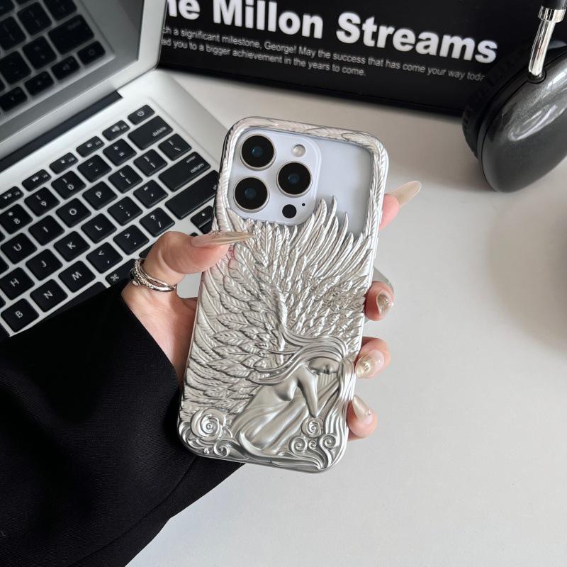 Trendige mattierte 3D-Engelsflügel Handyhülle für iPhone 17/16/15/14/13 Pro Max