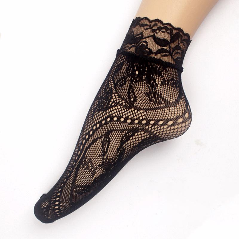 Chaussettes d'été en dentelle résille Perle Noire - Respirantes, Invisibles Grandes Tailles