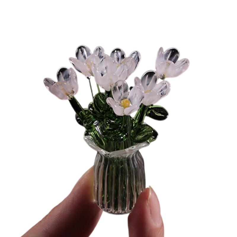 Handcrafted Glass Flowers Crystal Flower Figurine for Desk and Shelf Decoration Home Decors Piece