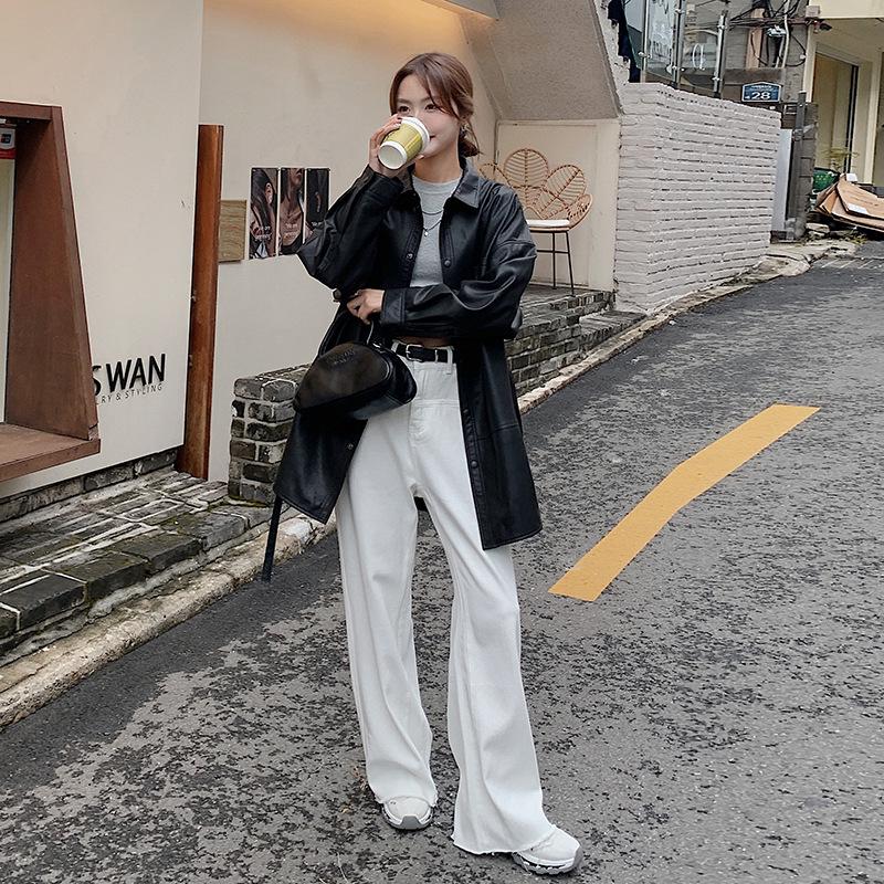 2024 Black PU Leather Women's Waistcoat: Autumn Hong Kong Style, Loose and Slim, Trendy and Cool.