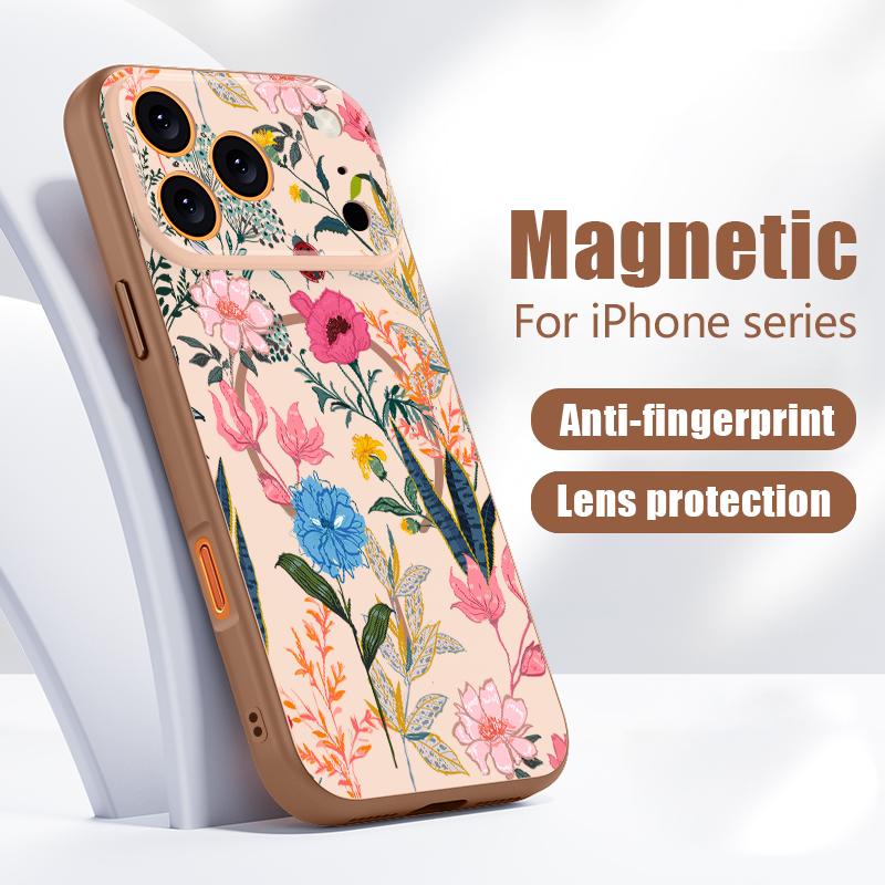 White Flower Pattern Case For iPhone 17 Pro Max Hybrid TPU+PC Magnetic For Magsafe Matte Cover For iPhone 16 Pro Max 15 14 13